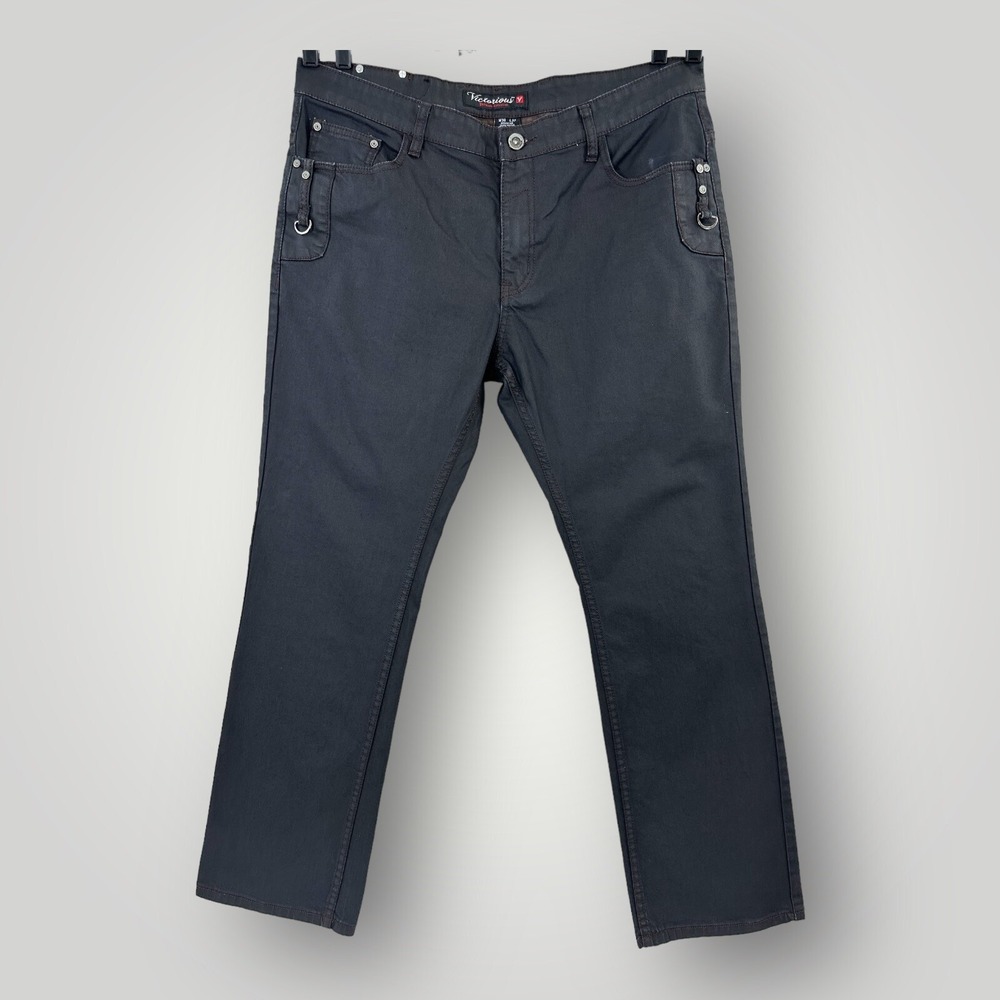 Victorious Jeans Mens 38x32 (40x32) Baggy Black Premium Collection Double Pocket